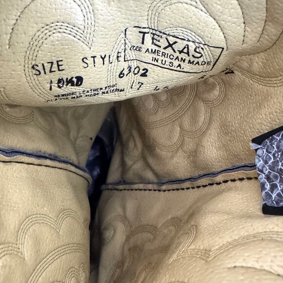 Cowboy Western Boots Mens 10.5 Made USA Texas Snake Print Classic Country Black - Picture 10 of 11